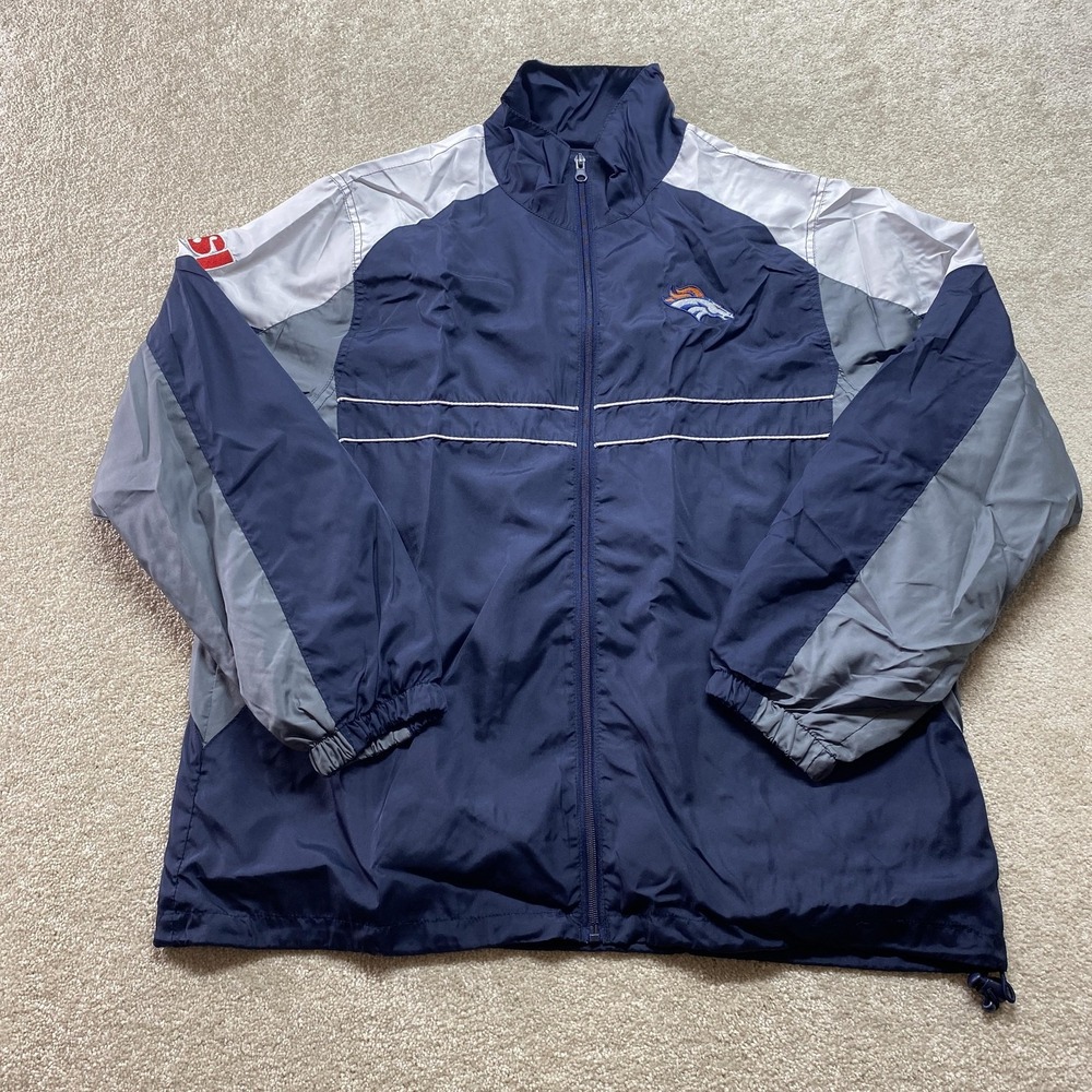 Denver Broncos Jacket Mens Large Blue Gray‎ NFL Football Full Zip Dunbrooke SI